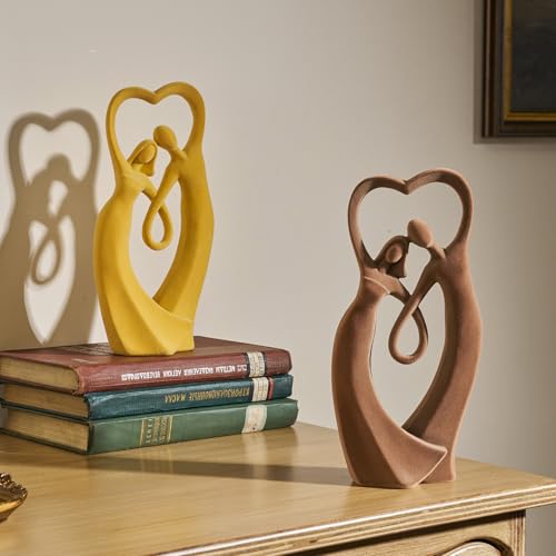 Velvet Flocked Couple Sculpture, Flocked Statue Modern Abstract Art Figurine for Anniversary, Wedding Gift, Home, Living Room, Bookshelf, Office Decor (Brown) - color: Couple01-brown