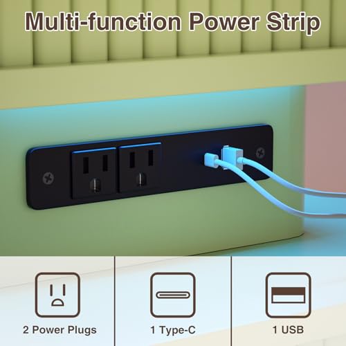 LED Light End Table with Charging Station, Green Mid Century Bedside Table with USB Type A C Ports, Small Fluted Accent TV Control Nightstand with 2 Sliding Door for Living Room, Curvy Edge - color: Green