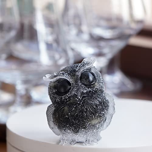 OwMell Owl Statue Tumbled Stone Gemstone Owl Figurine Home Decor Shelf Decor 2.5" - Black Obsidian - color: Black Obsidian