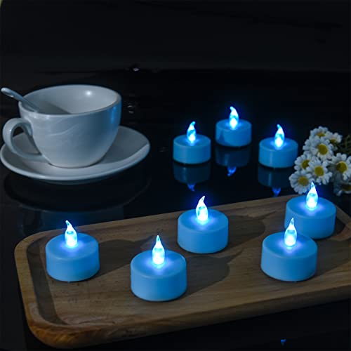 LED Tea Lights Candles- 24PACK Blue Flameless Candles Realistic and Bright Flickering Long Lasting 200Hours for Holiday Celebration,Party, Home Decoration,Battery Operated - color: Blue, size: 24pack