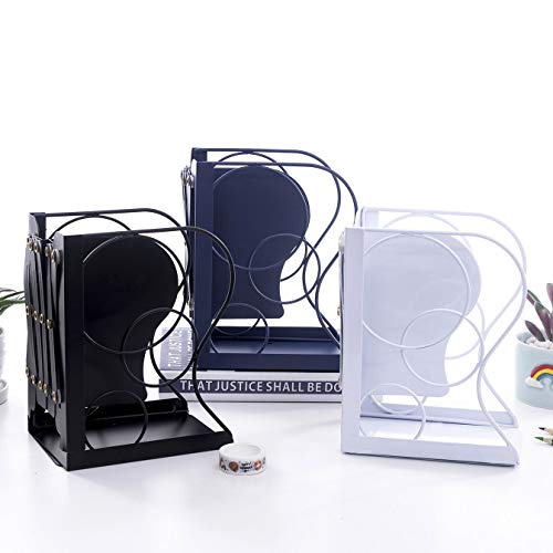 Adjustable Bookends Metal Book Ends for Heavy Book Holder Heavy Duty Bookends Nonskid Bookcase Desktop Book Organizer Binder Holder - color: Black-round