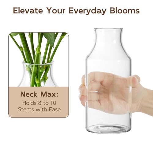 Clear Glass Vase, 3.5x7.6inch Glass Flower Vase for Plants, Wide Mouth Vase for Home, Wedding, Living Room, Dining Table - size: 3.5"Wx7.6"H