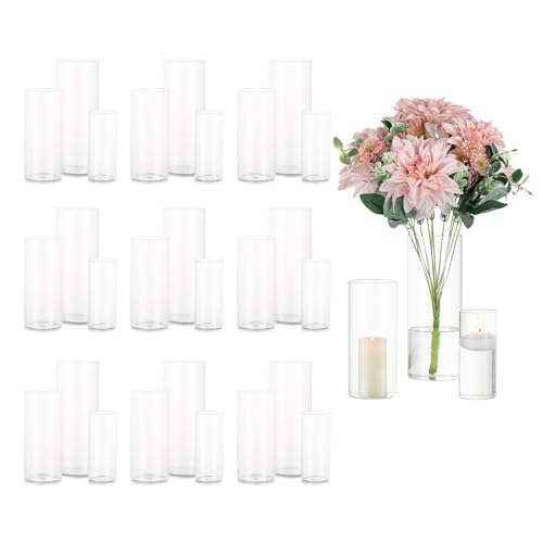 Glasseam Clear Cylinder Vases for Centerpieces, Glass Cylinder Vase Set of 30 for Flowers, Modern Hurricane Candle Holder for Pillar Candles, Floating Candle Vases for Wedding Table Decorations - size: M+L+XL