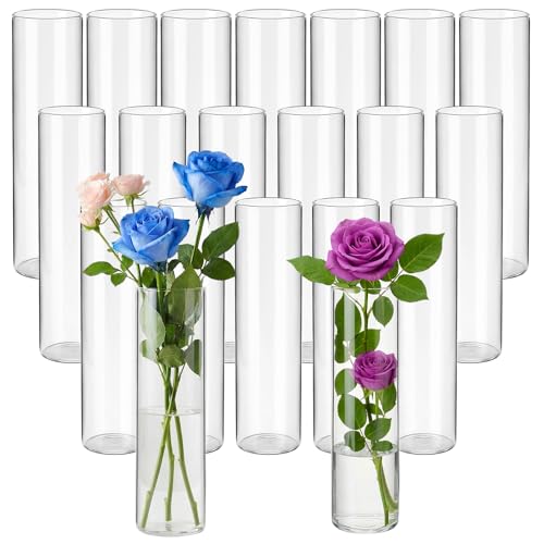 20 Pcs Glass Cylinder Bud Vases for Centerpieces, H: 7.15" x D: 1.85", Birthday Party Wedding Centerpiece Table Decorations, Home Decor, Small Cylinder Living Bud Vases in Bulk for Flowers - size: 7.1*1.8*1.8inch