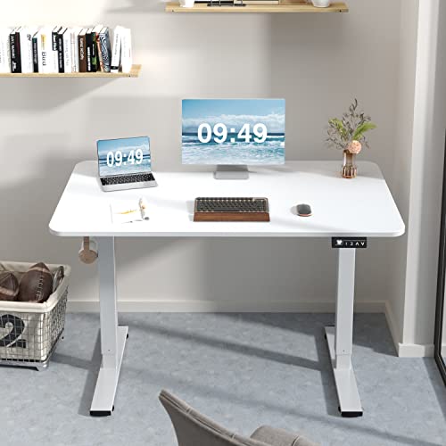 Furmax Electric Height Adjustable Standing Desk Large 48 x 24 Inches Sit Stand up Desk Home Office Computer Desk Memory Preset with T-Shaped Metal Bracket, White - color: White, size: 48 Inch