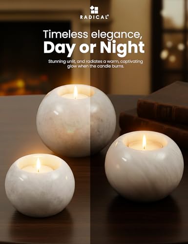 Radicaln Marble Tealight Candle Holder 4" Inches White Handmade Candle Accent for Home Decor, Ideal Set of 3 Small Marble Taper Holder for Table Centerpieces, Votive Candle Holder - color: White