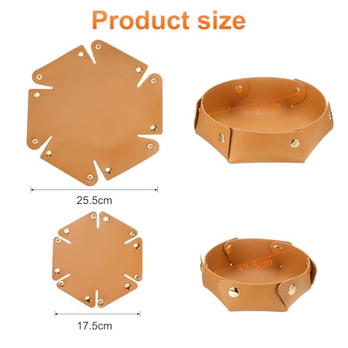 uxcell 2 Pcs Valet Tray for Women and Men, PU Leather Jewelry Tray Entryway Table Bedside Nightstand Catchall Storage Organizer for Jewelry Key Coin Watch Wallet (2 Size, Yellow) - color: Yellow