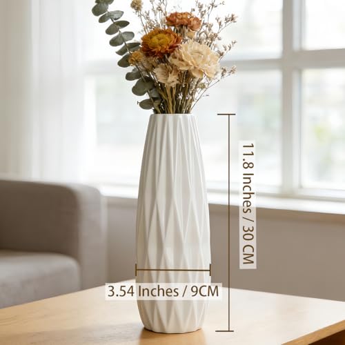 12 Inch White Vase Ceramic Flower Vase, Tall Vases for Pampas Grass, Home Decor, Modern Textured Vases for Living Room Decorations,Table Centerpieces,Shelf,Farmhouse Small Ceramic Vase - style: Shape 6