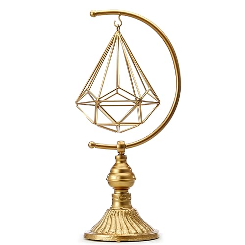 HLQMFHT 5.6" W x 16.3" H Metal Geometric Abstract Sculpture on Cast Iron Base,Metal Geometric Sculpture Decor Sphere, Tabletop,Living Room,Study,Bedroom,Home Decor - color: Gold-f