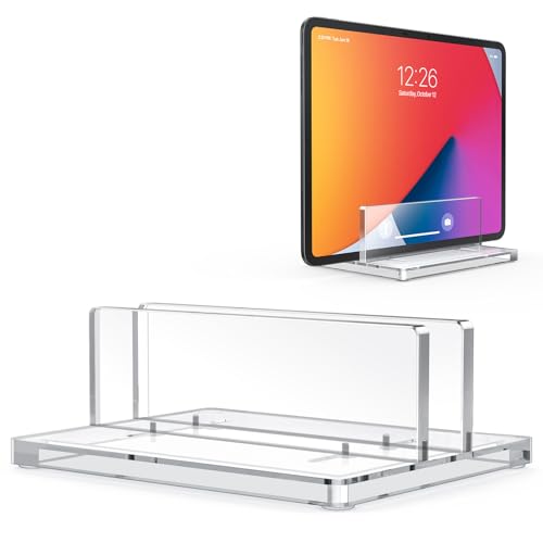 OMOTON Vertical Laptop Stand for Desk, Acrylic Laptop Holder Desktop Clear Adjustable Dock for MacBook Pro Air, HP, All Gaming Laptops up to 17” (Clear, Single Slot) - size: Single-Clear