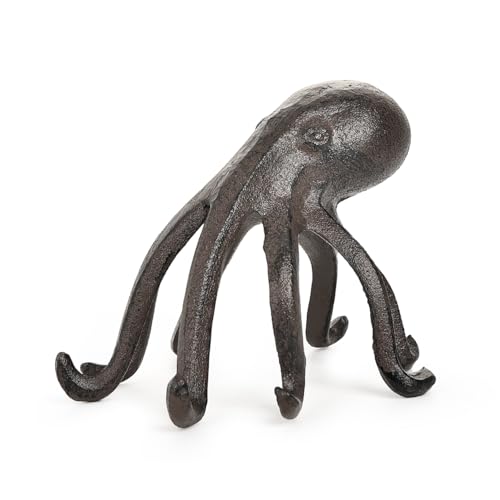Sungmor Cast Iron Octopus Statue, Decorative Bookend, Cute Sculpture on Bookshelf or Desk, Creative Cell Phone Holder, Octopus Stand for Tablet, Black Brown - color: Octopus