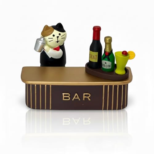 Funny Miniature Cat Bartender Figurines with Cocktail Bar for Office Desk Accessories, Unique Cat Gift for Cat Lovers (Bar Set) - color: Bar Set