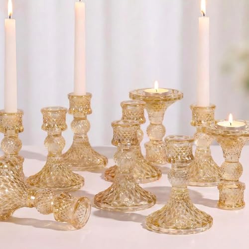 Gold Candle Holder Set of 12, Glass Taper Candle Holders, Gold Candlestick Holders, Candle Stick Holder for Table Centerpieces, Wedding, Christmas & Home Decor - color: Gold