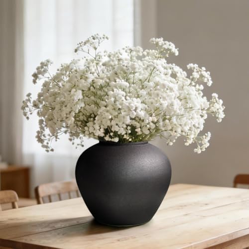 GeLive Black Ceramic Flower Vase 7 Inch Round Jar Farmhouse Rustic Vase for Fresh/Dried Plants Table Centerpiece Minimalist Home Decor Handmade Pottery Planter Pot Kitchen Utensil Holder - color: Matte Black