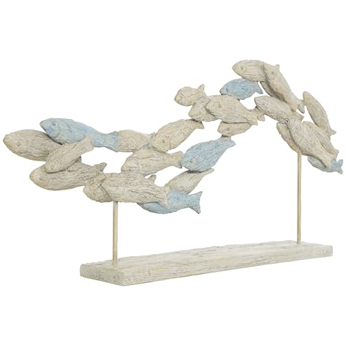 Deco 79 Polystone Fish Decorative Sculpture Textured Ombre Swimming Home Decor Statue with Stand, Accent Figurine 24" x 3" x 11", Light Blue