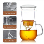 DOPUDO Glass Tea Cup with Infuser and Lid, 17.6oz/520ml Large Borosilicate Teacup,Tea Glass, Clear Mug for Loose Leaf Tea, Blooming Tea, Microwave & Dishwasher Safe - Tea Maker Gift for Birthday. - size: 1 Count (Pack of 1)