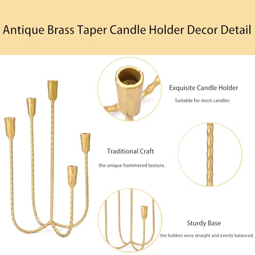 Cast Iron Candelabra Candle Holder, 17.5 Inch Tall Antique Brass Taper Candle Holder, Vintage Candelabra Centerpieces for Dining Tables or Mantel - color: Gold
