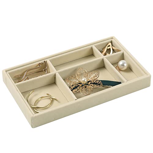 DIOMMELL Set of 8 Stackable Velvet Jewelry Trays Organizer, Jewelry Storage Box Display Trays Showcase Holder Closet Dresser Drawer Organizer for Earring Necklace Bracelet Ring Accessary, Beige