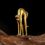 CHOVY Retro Handcrafted Stretching Cat Sculpture - 100% Solid Brass Elegant Desk & Tabletop Decor, Collectible Art Ornament for Home & Office | Unique Gift for Cat Lovers - style: Stretching cat