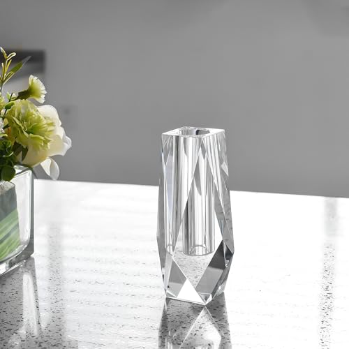 Kitcom Flower/Bud Crystal Vase Decorative Vases for Home, Wedding, Christmas, Outline Dimensions W2.4''xH6.3'', Clear with Gift Box - size: Medium