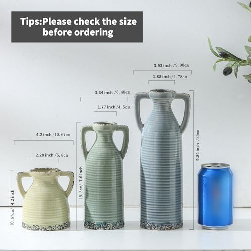 Ceramic Vase Set of 3 - Farmhouse Vase Set for Modern Decoration, Rustic Crackle Round Vases for Home Decor, Dining Table, Living Room, Kitchen, Office, Shelf - Multicolor - color: 105