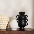 DN DECONATION Black Ceramic Vase Home Decor with Wave Handles, 10'' Tall Rustic Farmhouse Flower Vase for Table Centerpiece, Bookshelf, Living Room, Office, Modern Nordic Minimalist Decorative Vases