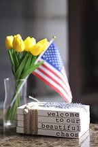 Lavender Inspired Welcome to Our Beautiful Chaos - Rustic Farmhouse Stacked Books - Set of 4 Wooden Book Bundle - Farmhouse Home Decor - Housewarming Gift - color: Welcome to Our Beautiful Chaos