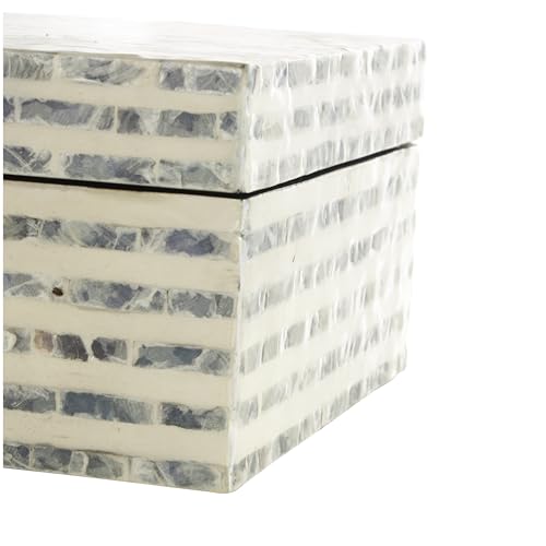 Deco 79 Mother of Pearl Shell Geometric Handmade Decorative Box Linear Mosaic Storage Decorative Keepsake Box with Cream Underlay, Set of 2 Storage Box 12", 8"W, Cream - color: Cream, size: 11.95", 8"W