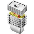 Hotel Pan With Lids 6 Pack 1/4 Size 6" Deep Stainless Steel Steam Table Pan, Commercial Food Pans for Catering Buffet Chafing Dish Pans Metal Steam Tray (1/4 Size x 6 Inch Deep, 6 Pack) - color: 1/4 Size, size: 6" Deep