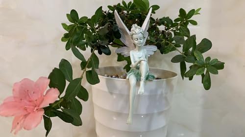 Fairy Garden Figurines Outdoor, Hand-Painted Sitting Fairy Statues, Resin Garden Sculptures, Angel Figurines for Garden, Windowsill & Fairy Lovers Gift - color: White