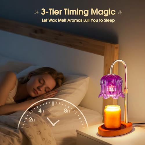 Candle Warmer Lamp Adjustable Timer Electric－Purple Flower-Shaped Wax lamp - color: Purple