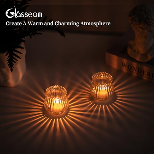 Glasseam Glass Tealight Candle Holder: Set of 24 Ribbed Clear Votive Candle Holders Bulk for Wedding Centerpiece Christmas Table Decorations Party
