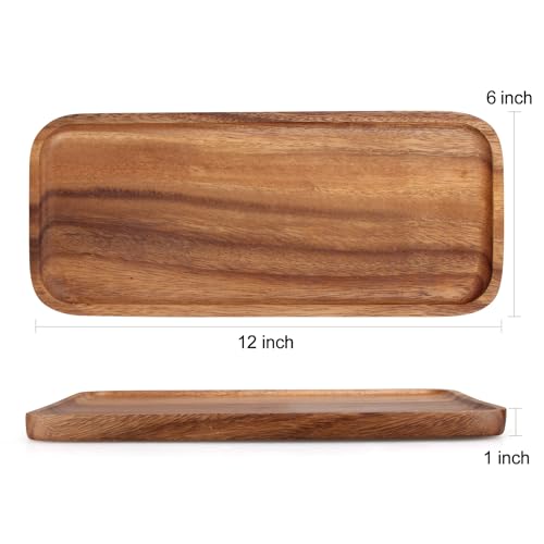 2 Pcs Small Rectangular Wooden Tray Decorative Acacia Wood Appetizer Cheese Plates Small Sandwich Dessert Trays Rectangle Serving Platter for Decor Snacks Plate Food Dish Charcuterie Boards - size: 12 x 6 inch