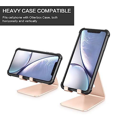 OMOTON Adjustable Cell Phone Stand, C2 Aluminum Desktop Phone Dock Holder Compatible with iPhone 15 14 13 Pro, SE, XR, 8 Plus 7 6, Samsung Galaxy, Google Pixel and More, Gold - color: Gold