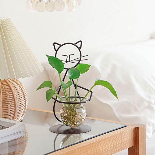 Marbrasse Desktop Glass Planter Vase Holder, Modern Creative Cat Plant Terrarium Metal Stand for Hydroponics Plants Home Garden Wedding Decoration Outdoor Planter Ideas (Style 2) - color: Jklw308-16