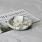 ZSHAWN Natural Cold Emerald Marble Ring Dish Jewelry Tray – 5.5" Trinket Dish for Rings Earrings Necklace, Scratch-Resistant Vanity Organizer, Elegant Gift for Women - color: Cold Emerald