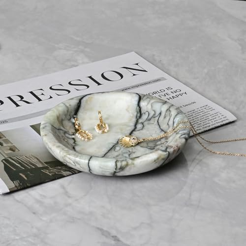 ZSHAWN Natural Cold Emerald Marble Ring Dish Jewelry Tray – 5.5" Trinket Dish for Rings Earrings Necklace, Scratch-Resistant Vanity Organizer, Elegant Gift for Women - color: Cold Emerald