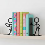 Metal People Bookends - Cute Decorative Book Ends for Shelves, Home Office Desk, Gift for Book Lovers