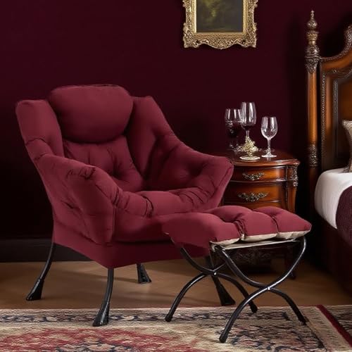 Tiita Lazy Chair with Ottoman, Red Modern Large Accent Chair, Comfy Leisure Sofa Armchair with Ottoman, Reading Chair with Footrest for Bedroom, Living Room, Dorm Rooms, Wine red - color: Burgundy