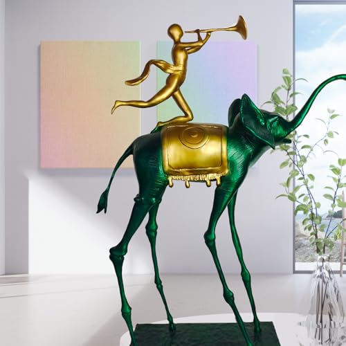 Green Bronze Elephant Sculpture - 25.6” Tall Surrealist Artwork by Salvador Dali, Abstract Handmade Hot-Cast Bronze Statue - Art Collectibles Decorative and Gifts (Green) - color: Green