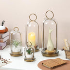 12" High Versatile Modern Metal Hurricane Lantern with Handmade Sturdy Glass Dome in Antique Brass for Pillar Candle & Plants, Industrial, Farmhouse, Shabby Chic (Brass, 5"x12") - color: Brass, size: 5"x12"