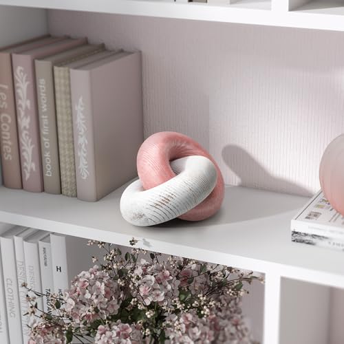 EOSAHR Boho Pine Wood Knot Decor - Wooden Chain Link Decor for Coffee Table, Book Shelf & Side Table - Decorative Knot with Simple Modern for Home Decor Accents (Pink & White) - color: Pink & White