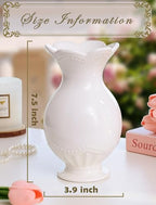 Cute Bow Scalloped White Flower Vase, Light Pink Bow Themed Coquette Girly Room Bedroom Decor, Cutecore Kawaii Princess Clean Girl Stockholm Room Bedroom Decor for Girls
