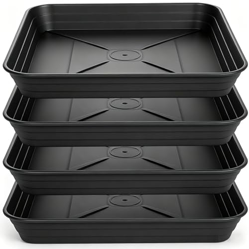 6 Inch 4 Pack Square Plant Saucer Tray, Heavy Duty Plastic Plant Saucers for Indoors Outdoor, Flower Planter Drip Trays for Pots, 6 8 10 12 14 16 18 20 inch, Growing Trays (6"-Black) - color: Black, size: 6"-4 Pack