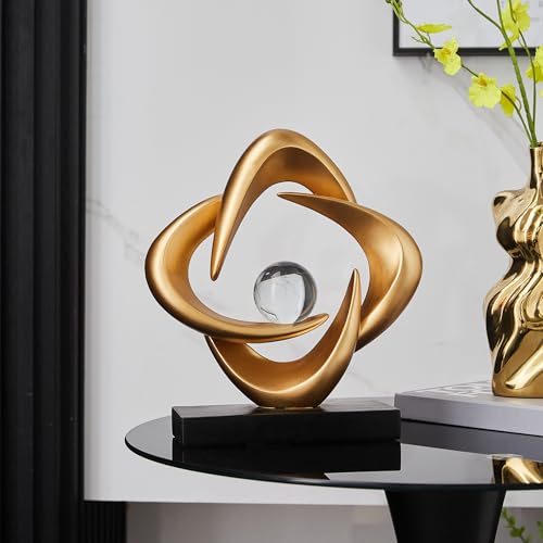 FJS Abstract Art Statues for Home Decor, White 4 Pointed Star Sculpture, 10.8" H Modern Coffee Table Bookshelf Decor Accents, Decorations for Living Room Dining Room Office Hotel (Gold) - color: B-gold