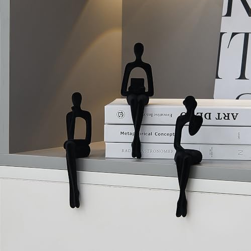 XINXUAN Statue Home Decor - Modern Bookshelf & Desk Decor - 3 Piece Set (Flocking - Black) - color: Flocking - Black