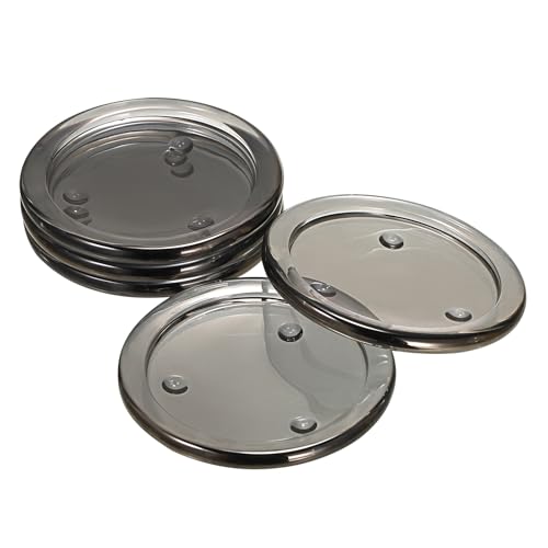 OwnMy 5PCS Glass Pillar Candle Holders Set - 3 Inch Glass Pillar Candle Plates, Round Candle Stand Base Clear Candle Plates and Trays for Wedding Dining Table Centerpieces, Grey