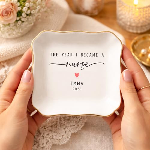 LullabyMall Luxury Custom Nurse Ring Dish, Personalized New Nurse Gift for Women, Nursing Medical School Graduation Gift, RN Gifts, Nurse Appreciation Gift 4 - color: Round