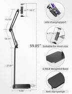 Tablet Floor Stand with 4.5LB Heavy Metal Base,Overhead Bed Phone Stand Angle Height Adjustable Holder, Universal Phone Mount for iPad iPhone Pro Air Mini, Samsung Tab, Kindle, E-Readers...