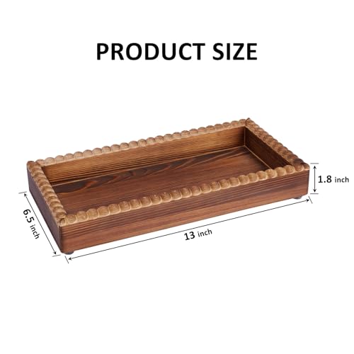 Bathroom Counter Organizer Tray, Wooden Countertop Vanity Trays with Beaded Edge, Farmhouse Decorative Tray Stand for Toilet Tank Candle Sink Kitchen Coffee Bar